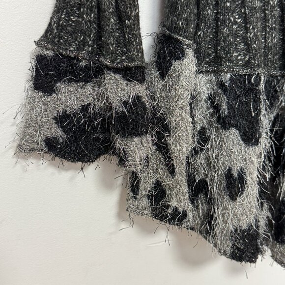 Sioni Patchwork Cardigan Button Front Gray Animal Print Eyelash Knit Mob Wife - Picture 6 of 8